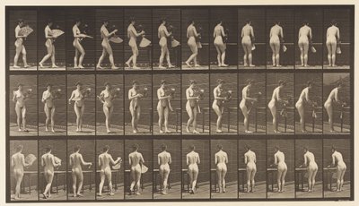 Plaat 441. Vaas dragen en op tafel plaatsen, 1872-1885 door Eadweard Muybridge