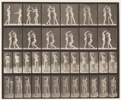 Plaat 445. Twee Modellen-8 Drinken uit Waterkruik op Schouder van 1 door Eadweard Muybridge