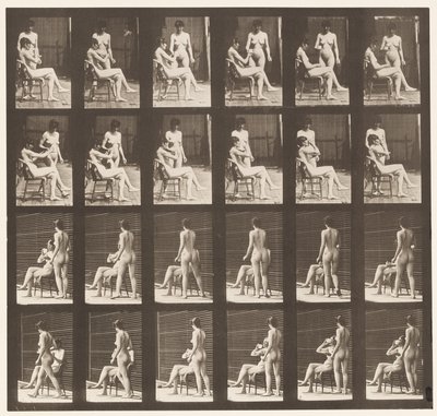 Twee Modellen, 8 Brengt Kopje Thee, 1 Neemt Kopje en Drinkt, 1872-1885 door Eadweard Muybridge