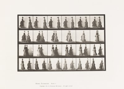 Plaat 45. Lopen Twee Modellen Ontmoeten, en Gedeeltelijk Draaien door Eadweard Muybridge