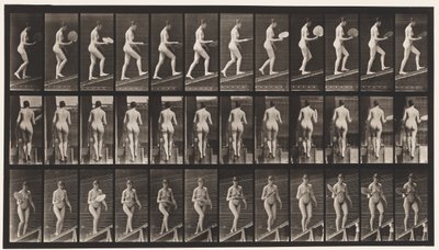 Plaat 78. Helling oplopen, met een waaier flirten, 1872-1885 door Eadweard Muybridge