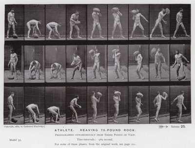 Het Menselijk Lichaam in Beweging: Atleet, een rots van 75 pond werpend door Eadweard Muybridge