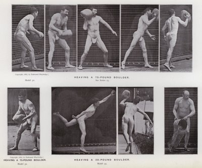 De menselijke figuur in beweging: Het heffen van een steen van 75 pond; Het heffen van een steen van 20 pond door Eadweard Muybridge