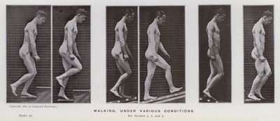 De menselijke figuur in beweging: Lopen, onder verschillende omstandigheden door Eadweard Muybridge