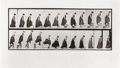 Vrouw die trappen beklimt en naar beneden springt, Plaat 173 uit Animal Locomotion, 1887 door Eadweard Muybridge