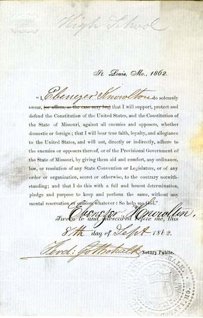 Loyaliteitseed van Ebenezer Knowlton uit Missouri, County of St. Louis door Ebenezer Knowlton