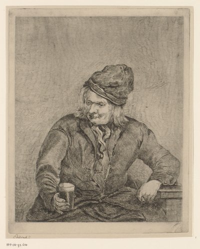 Oude man met glas en pijp in de hand door Eberhard Cornelis Rahms