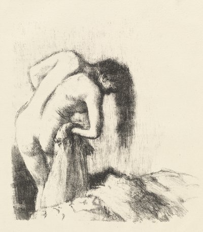 Na het Bad (La sortie du bain (Petite planche)) door Edgar Degas