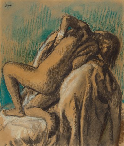 Rustend na het bad door Edgar Degas