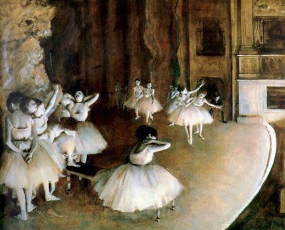 Balletrepetitie op het podium, 1874 door Edgar Degas