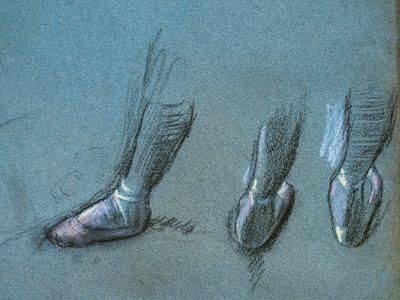 Dancer van achteren en drie voetstudies (detail). Rond 1878 door Edgar Degas