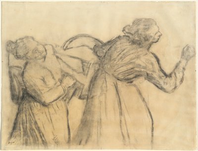 Wasvrouw die linnen draagt, ca. 1885-1895 door Edgar Degas