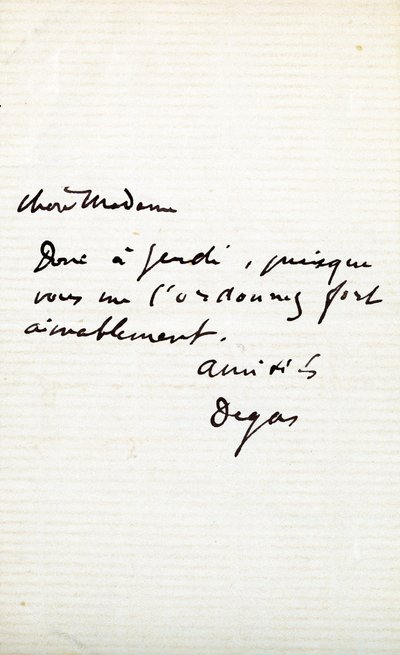 Brief van de kunstenaar aan Berthe Morisot door Edgar Degas