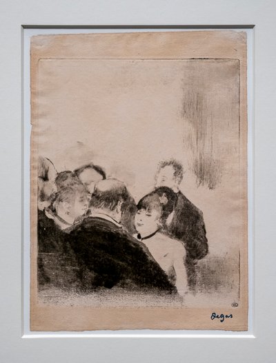 Kleine Cardinal spreekt met hun bewonderaars. Rond 1876-1877. Monotype met zwarte inkt. door Edgar Degas