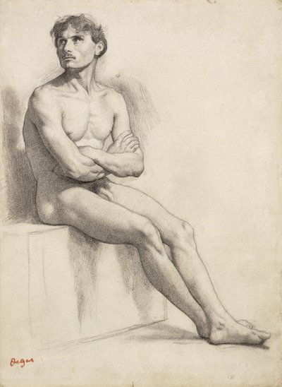 Zittende man, naaktstudie, 1858 door Edgar Degas