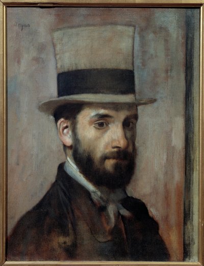 Portret van Leon Joseph Florentin Bonnat (1833-1922). De schilder draagt een hoge hoed. Schilderij door Edgar Degas (1834-1917) 1863 Bayonne, Musée Bonnat door Edgar Degas
