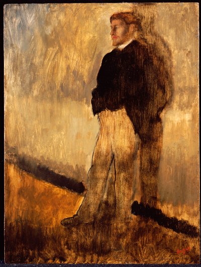 Portret van een man die met zijn handen in zijn zakken staat door Edgar Degas
