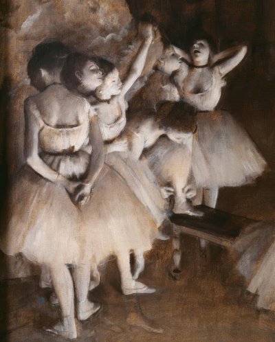 Repetitie van een ballet op het toneel door Edgar Degas