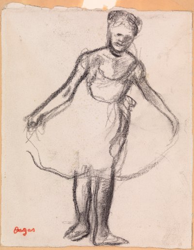 Staande Danseres die een Tutu Vasthoudt door Edgar Degas