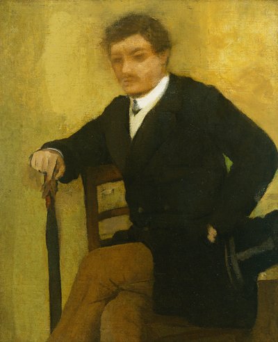 Jonge Man zittend met Jas en Paraplu door Edgar Degas