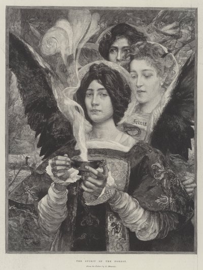 De geest van het bos (gravure) door Edgar Maxence