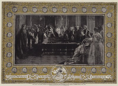 Hare Majesteit de Koningin investeert de Keizer Napoleon III met de Orde van de Kousenband in Windsor Castle, april 1855 door Edgar Melville Ward