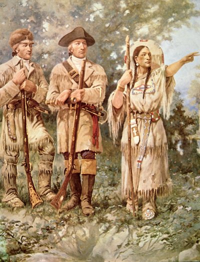 Lewis en Clark met Sacagawea (detail) door Edgar Samuel Paxson