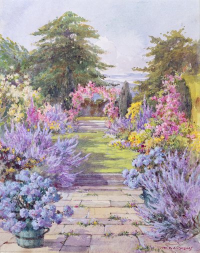Het plaveienpad in een zomertuin door Edith Alice Andrews