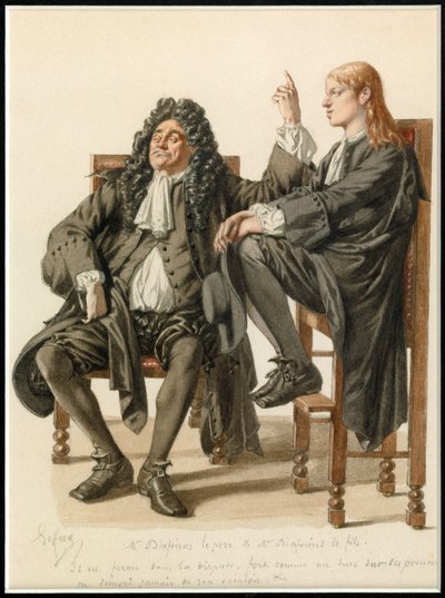 Portret van Monsieur Diafoirus pere et fils, c.1870 (aquarel) door Edmond Aime Florentin Geffroy