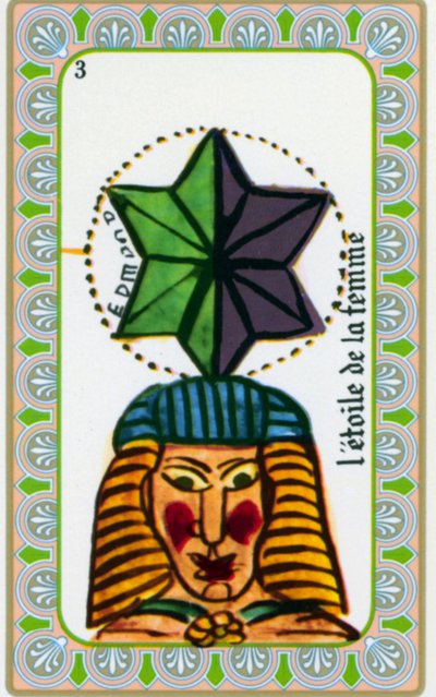 tarot door magiër Belline getekend door Edmond Billaudot ca. 1845 en gegeven aan helderziende Belline voor heruitgave: kaart van de ster van de vrouw door Edmond Billaudot