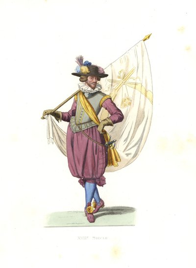 Vaandeldrager van een compagnie van haakbusschutters door Edmond Lechevallier Chevignard