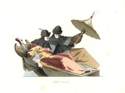 Venetianen met bauta maskers door Edmond Lechevallier Chevignard