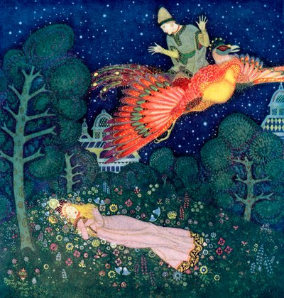 Illustratie voor het Russische sprookje Vuurvogel door Edmund Dulac