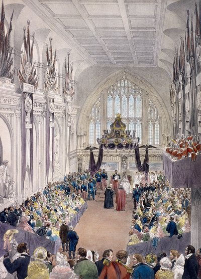 Napoleon III en keizerin Eugenie in Guildhall, Londen door Edmund Morin