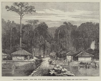 De Andaman Eilanden, Hope Town, met Mount Harriet, toont de Pier, waar Lord Mayo werd gestoken door Edmund Morison Wimperis