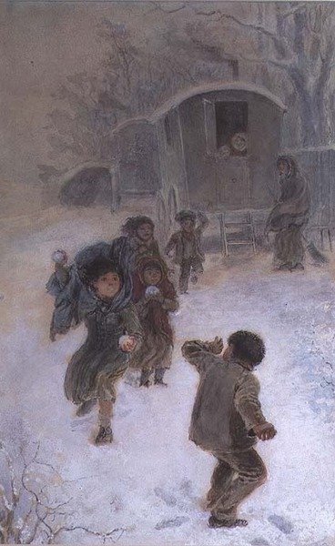 Zigeunerkinderen sneeuwballen door Edmund Richard White