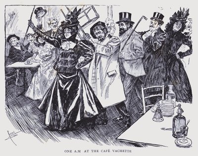 Boheems Parijs: Een AM in Cafe Vachette (litho) door Edouard Alfred (1875-1954) Cucuel