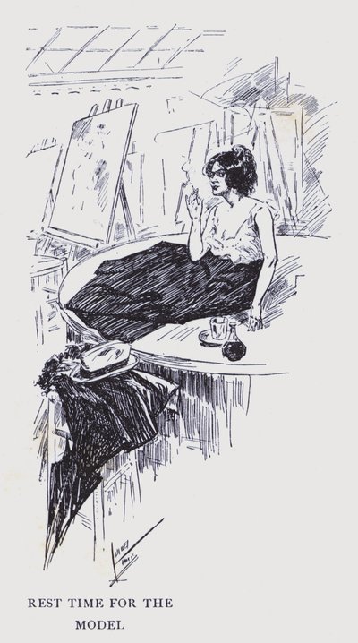 Boheems Parijs: Rusttijd voor het model (litho) door Edouard Alfred (1875-1954) Cucuel