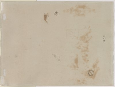 Schets van een man met opgeheven arm en schets van een helm (verso) door Edouard Detaille