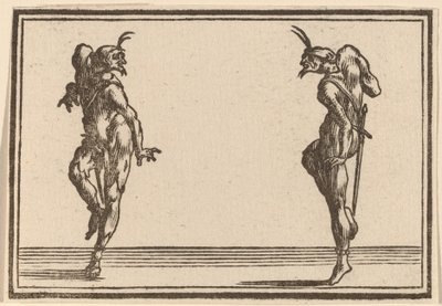 Twee Pantalons die Dansen door Edouard Eckman after Jacques Callot