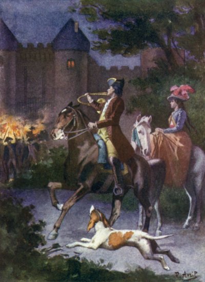 In een oogwenk waren alle Mauprats bij de valhek. Illustratie voor Mauprat door George Sand door Edouard Henri Avril