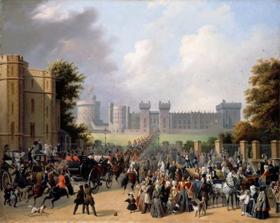 Aankomst van Koning Louis-Philippe bij Windsor Castle door Édouard Henri Théophile Pingret