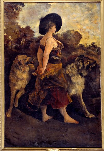La Carola, een zigeunerin met haar honden door Edouard Jacques Dufeu