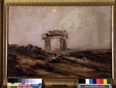 Ruïnes van een tempel in de woestijn door Edouard Jacques Dufeu