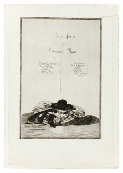 Hoed en gitaar, frontispice voor de editie van veertien etsen door Édouard Manet
