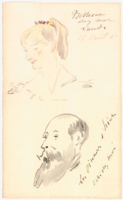 Hoofd van een vrouw en hoofd van een man met baard door Édouard Manet