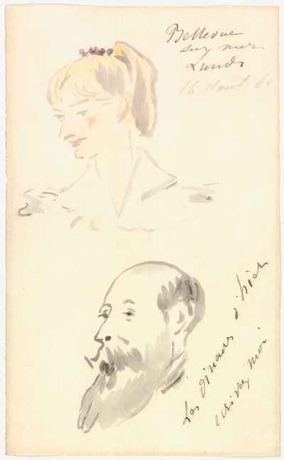 Manet - Hoofd van een vrouw en hoofd van een bebaarde man, 1880 door Édouard Manet