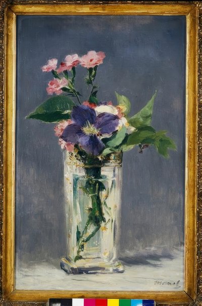 Anjers en clematis in een kristallen vaas door Édouard Manet