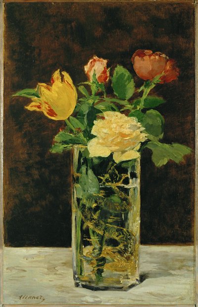 Roos en tulp (olieverf op doek) door Edouard Manet