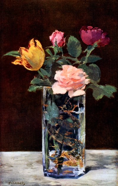 Stilleven met rozen en tulpen in een drakenvaas, 1882-1931 door Édouard Manet